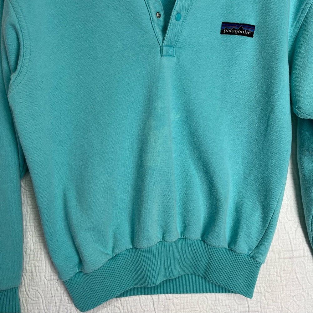 Vintage 86 Patagonia Womens 9 10 Sweatshirt Henley Snap Crew Pullover Blue Top - Picture 3 of 16